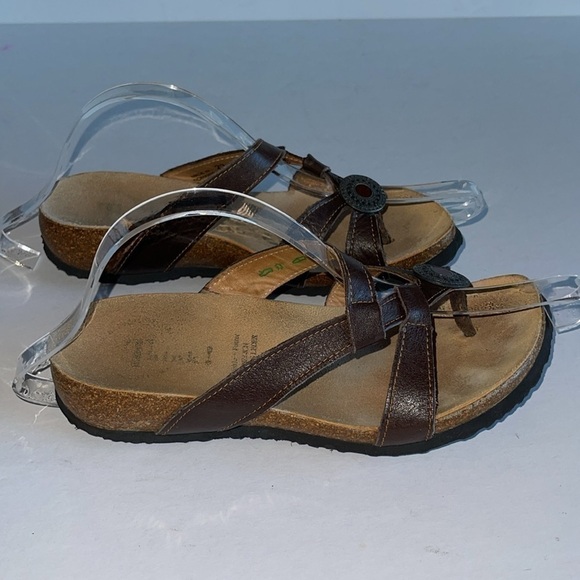Think! Julia Brown Leather And Cork Cross Strap Sandals - Picture 3 of 10